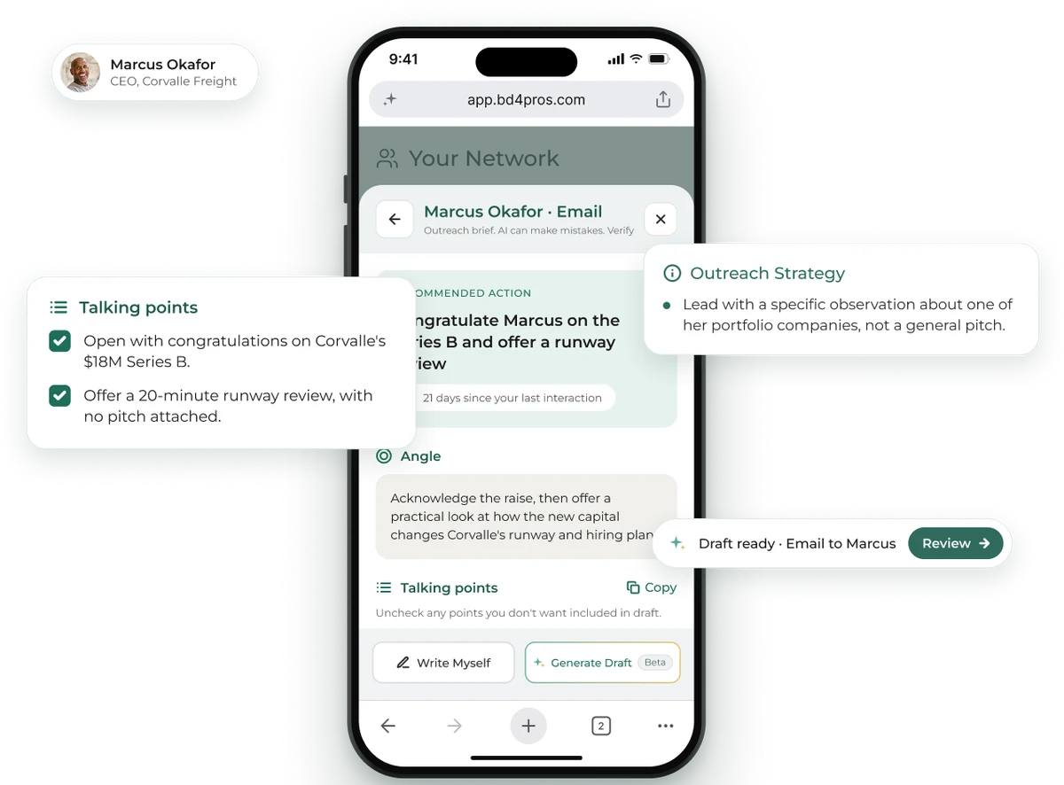 Outreach drafting with talking points and strategy guidance