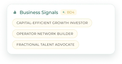 Business signals component listing investor and operator attributes