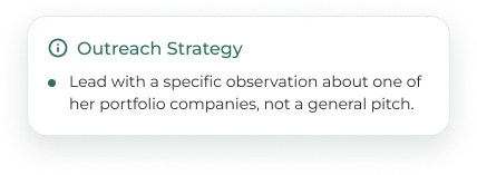 Outreach strategy component advising a specific observation over a general pitch