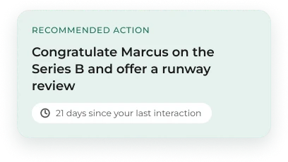 Recommended action card suggesting a congratulatory outreach
