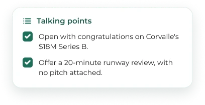 Talking points component with two suggested conversation openers